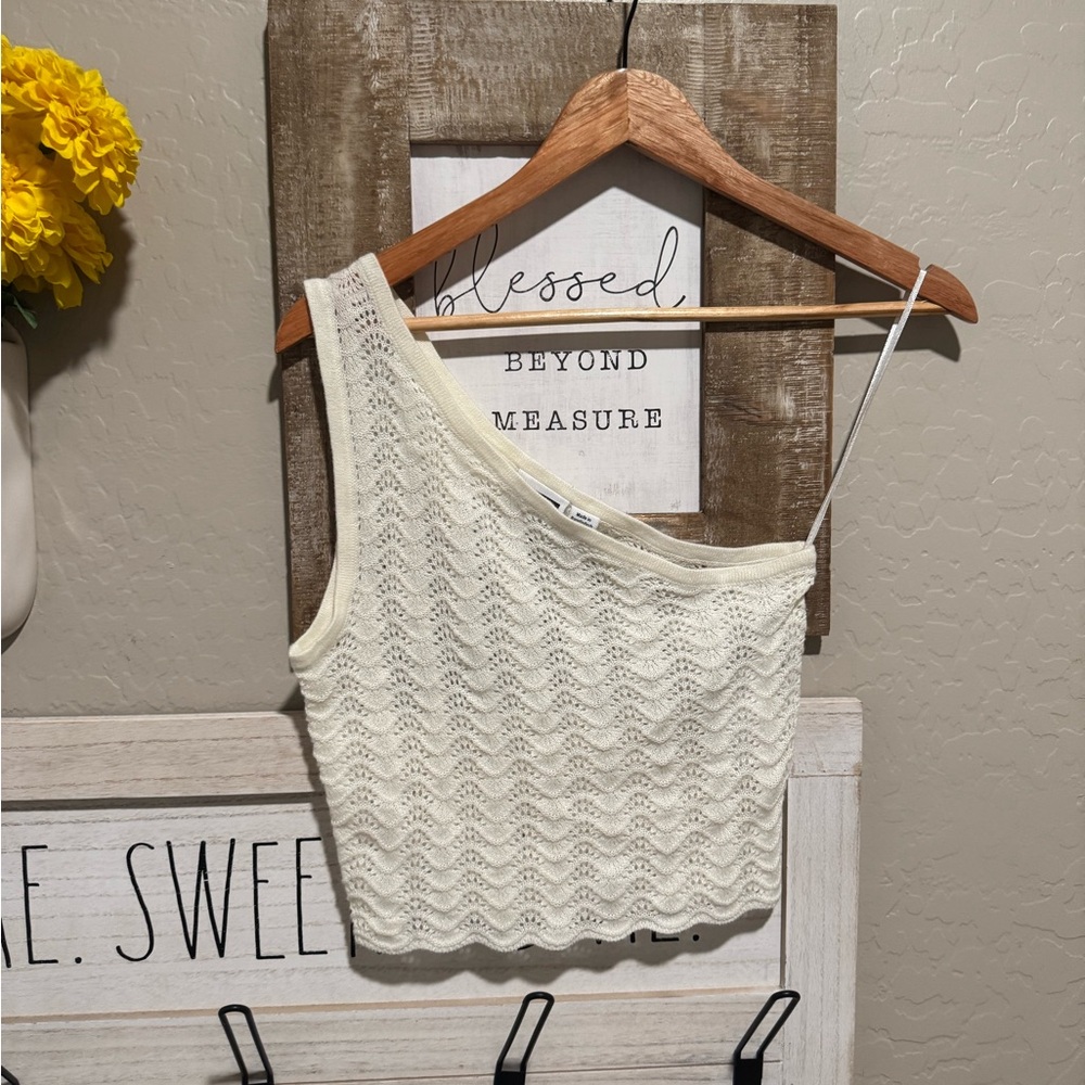 NOISY MAY Sadie Pointelle‎ One-Shoulder Crop Sweater Tank